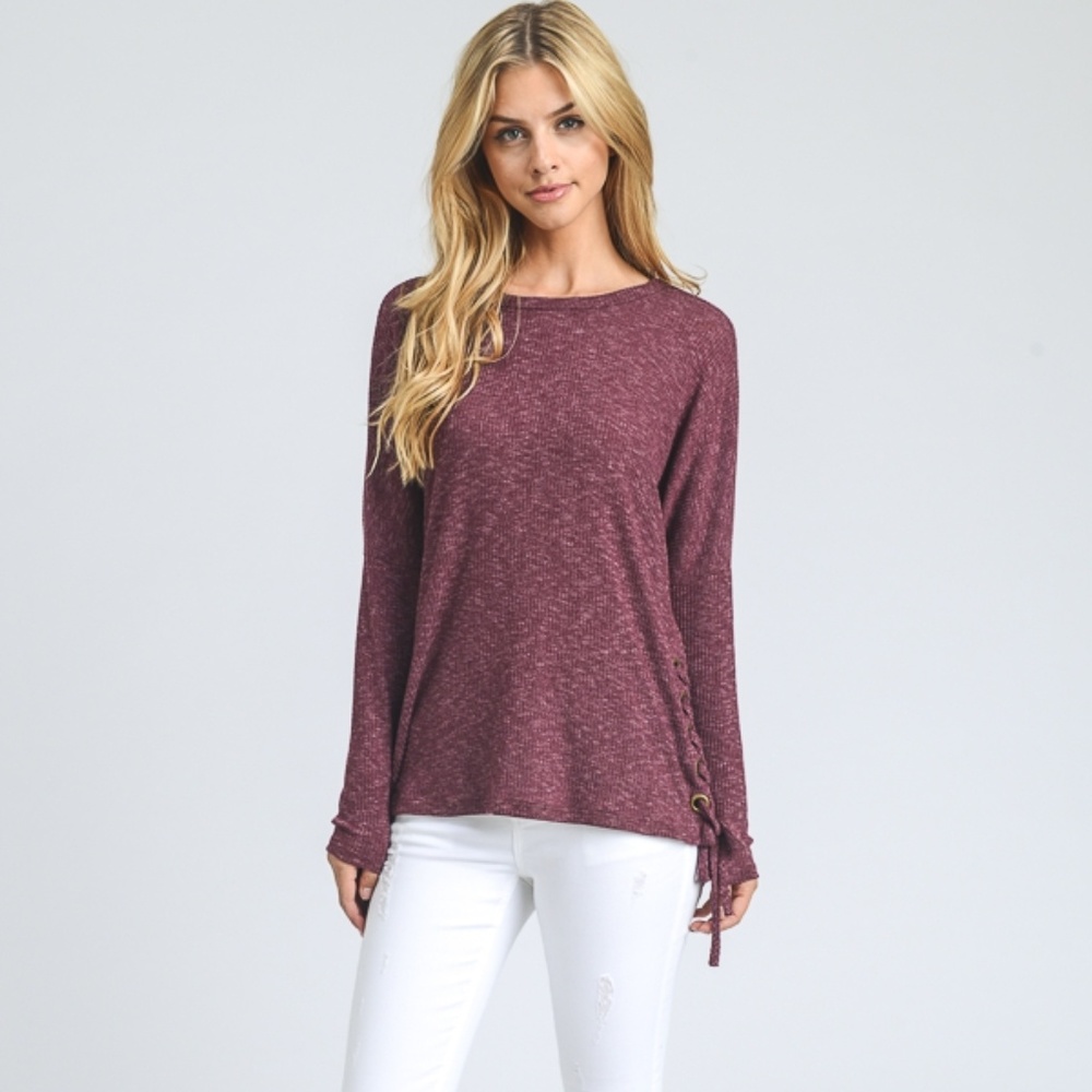 LAST Burgundy Ribbed Long Sleeve Tee 07006 - Picture 2 of 7